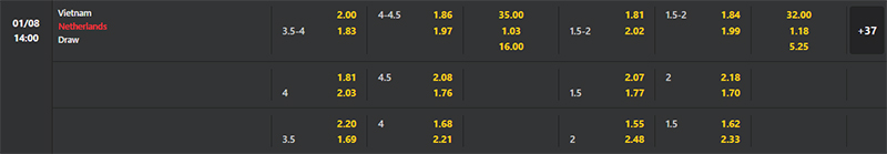 Bảng soi kèo Nữ Việt Nam vs Nữ Hà Lan