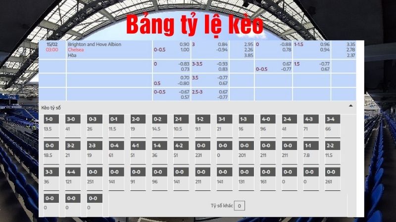Tỷ lệ kèo trận đấu bóng đá giữa Brighton vs Chelsea 03h00 ngày 15/2