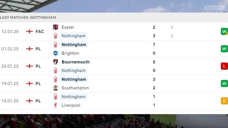 Phong độ thi đấu của Nottingham