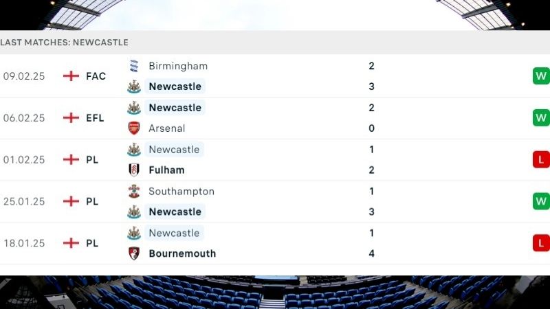 Phong độ thi đấu của Newcastle