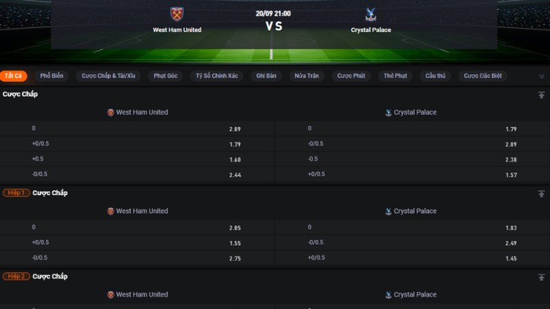 West Ham vs Crystal Palace