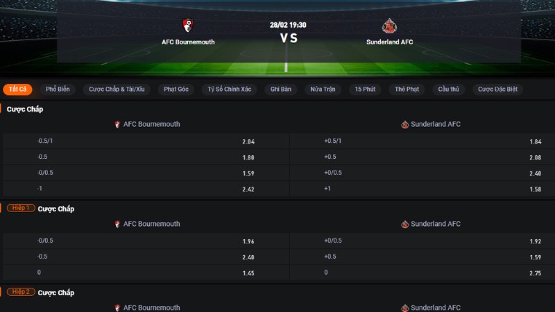 Bournemouth vs Sunderland